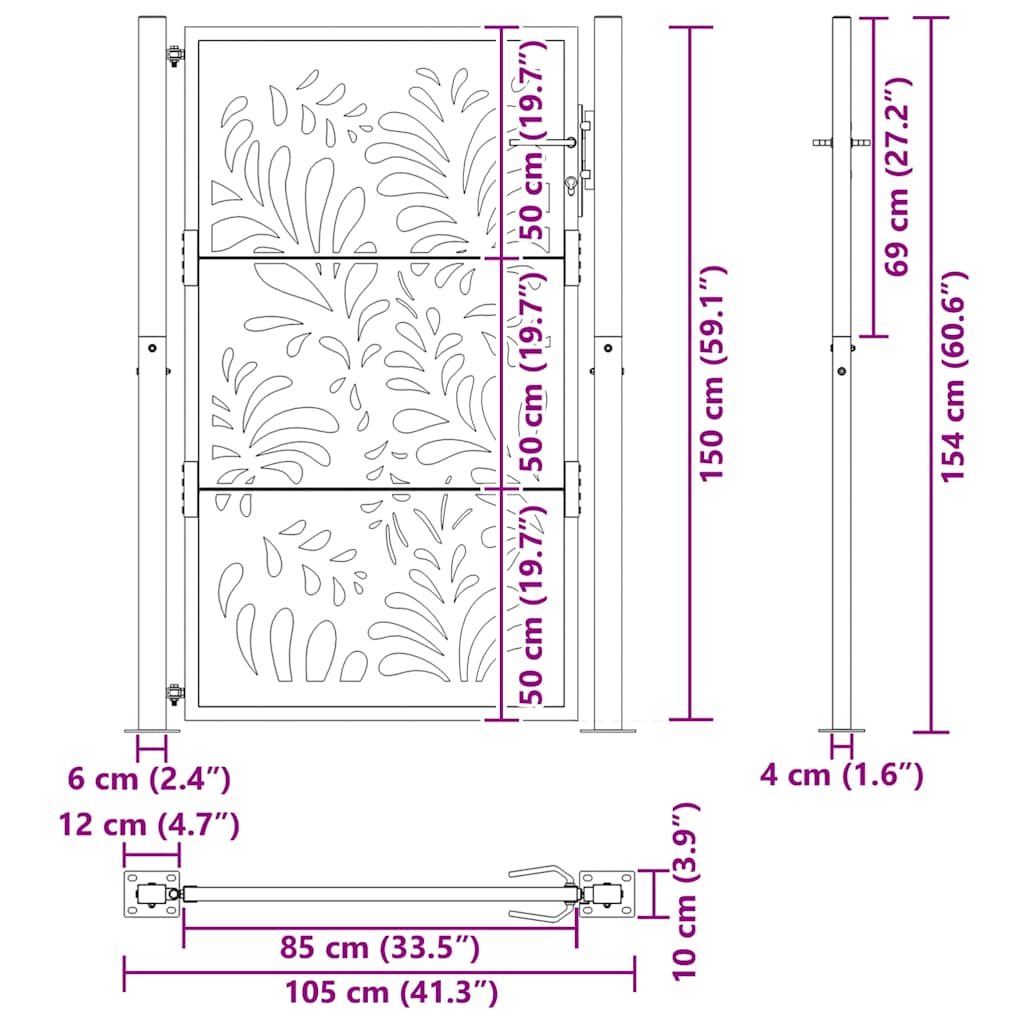 Gartentor Schwarz 100x100 cm Stahl Lichtdesign