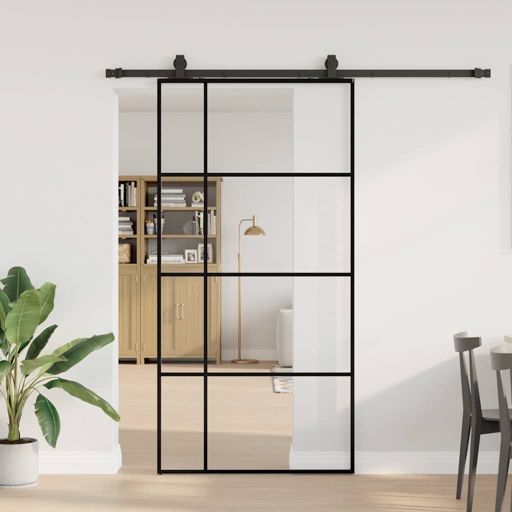 Schiebetür mit Beschlag Schwarz 76x205 cm ESG-Glas