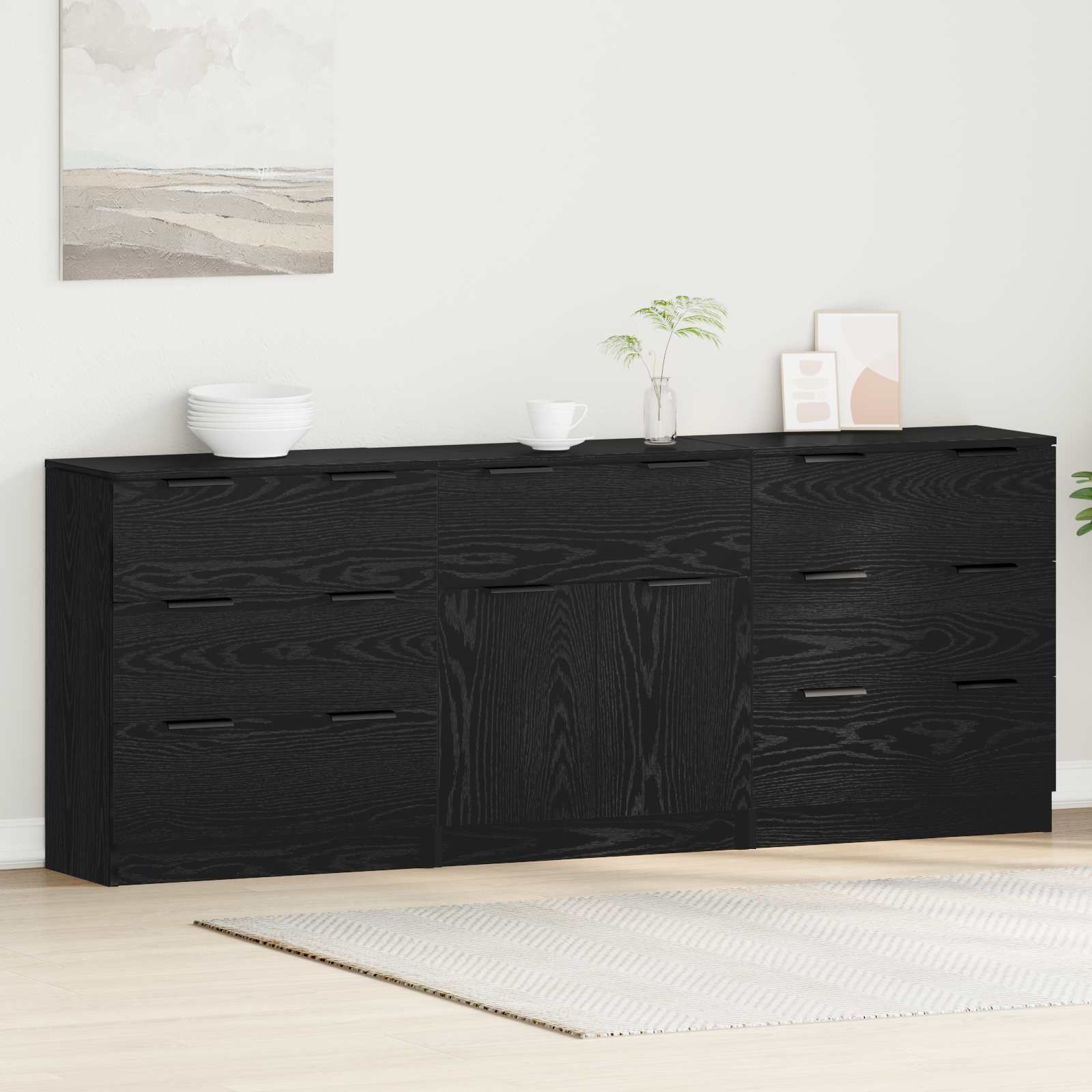 3-tlg. Sideboards Weiß Holzwerkstoff