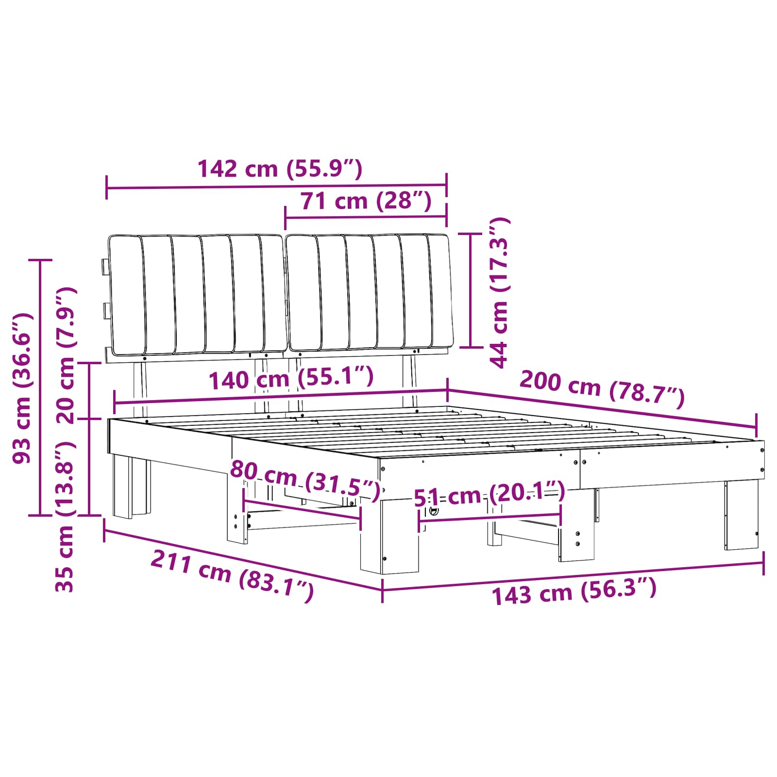 Bettgestell mit gepolstertem Kopfteil Hellgrau 200 x 200 cm