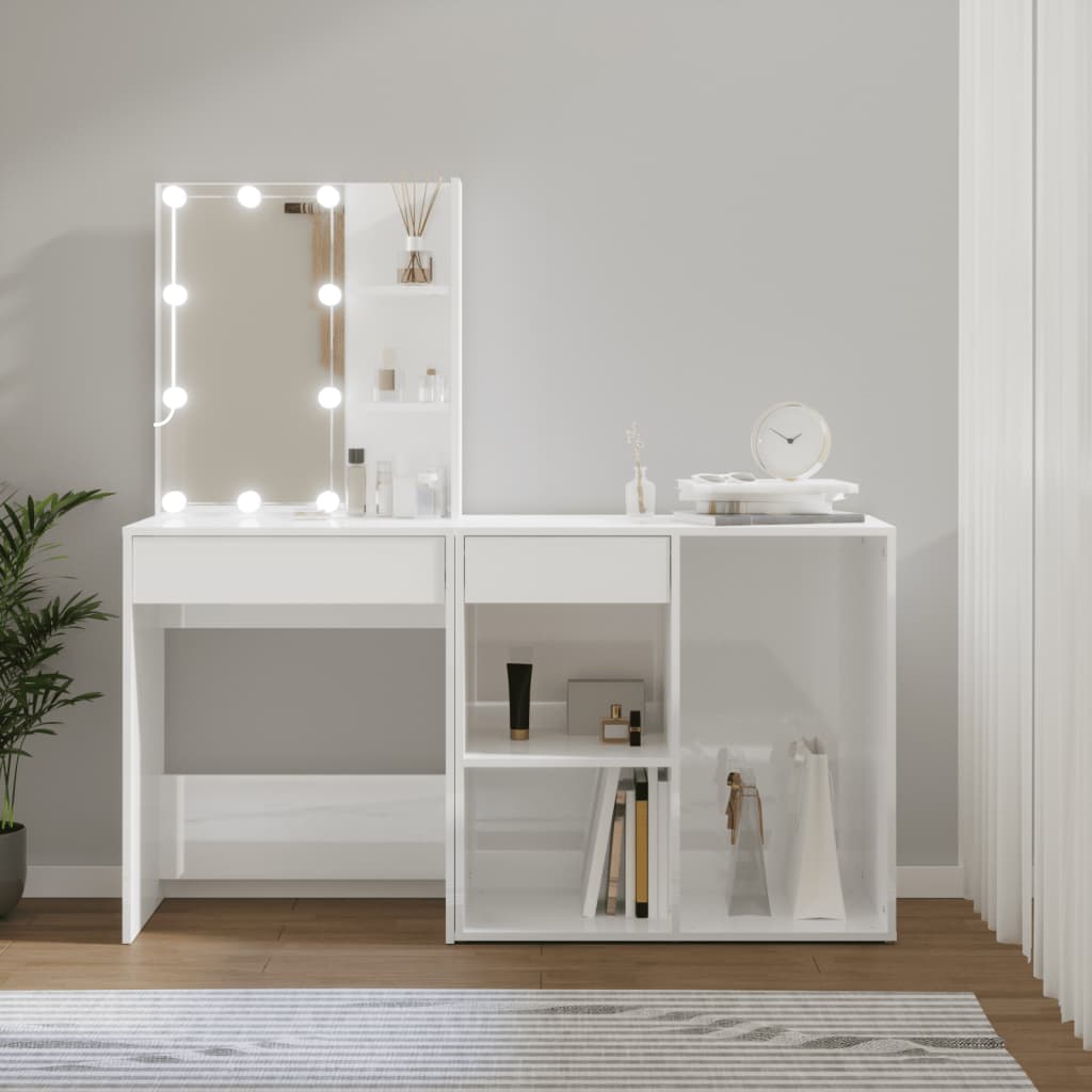 LED-Schminktisch mit Schrank Weiß Holzwerkstoff