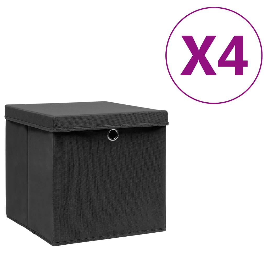 Aufbewahrungsboxen mit Deckeln 10 Stk. 28x28x28 cm Schwarz