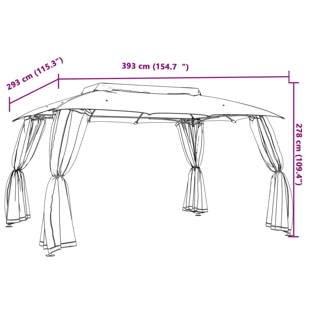 Pavillon mit Doppeldach & Netzwänden Creme 2,93x2,93 m Stahl