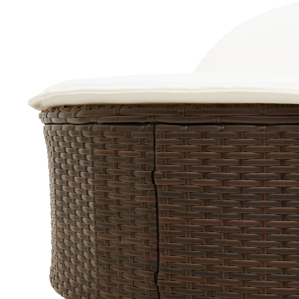 Doppel-Sonnenliege mit Kissen Schwarz Poly Rattan