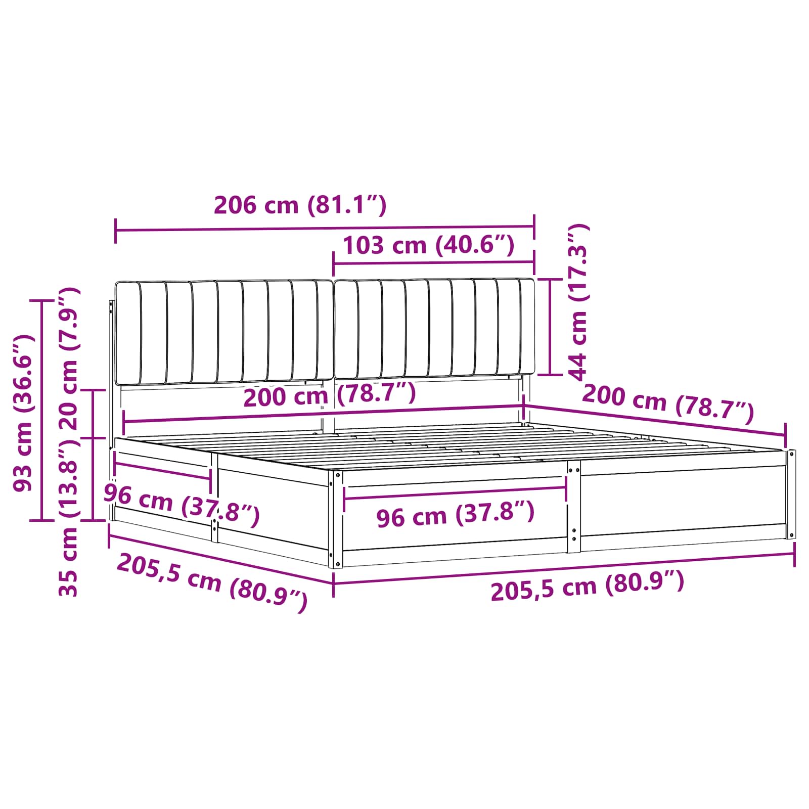 Bettgestell mit gepolstertem Kopfteil Hellgrau 200 x 200 cm