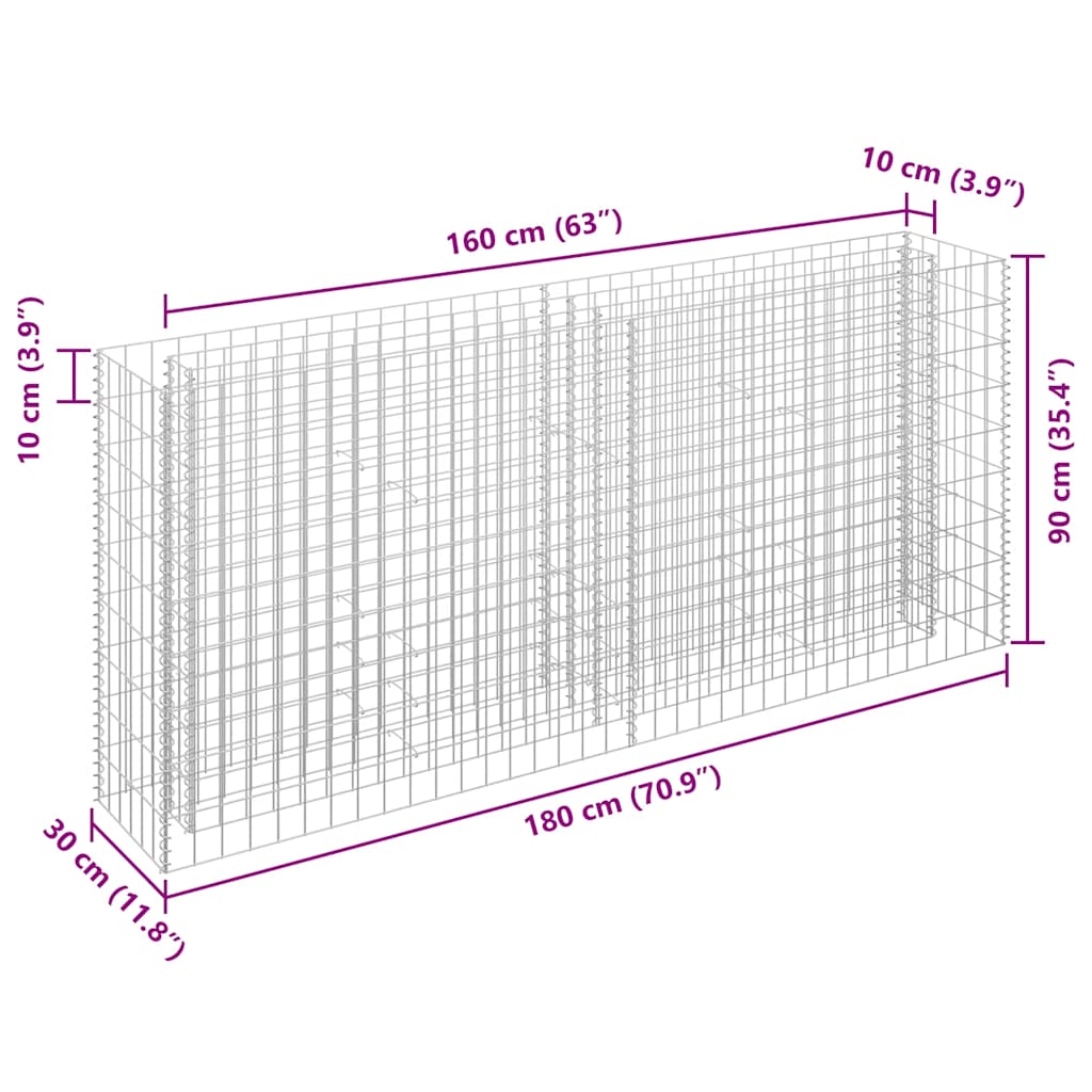 Gabionen-Hochbeet Verzinkter Stahl 90x30x10 cm