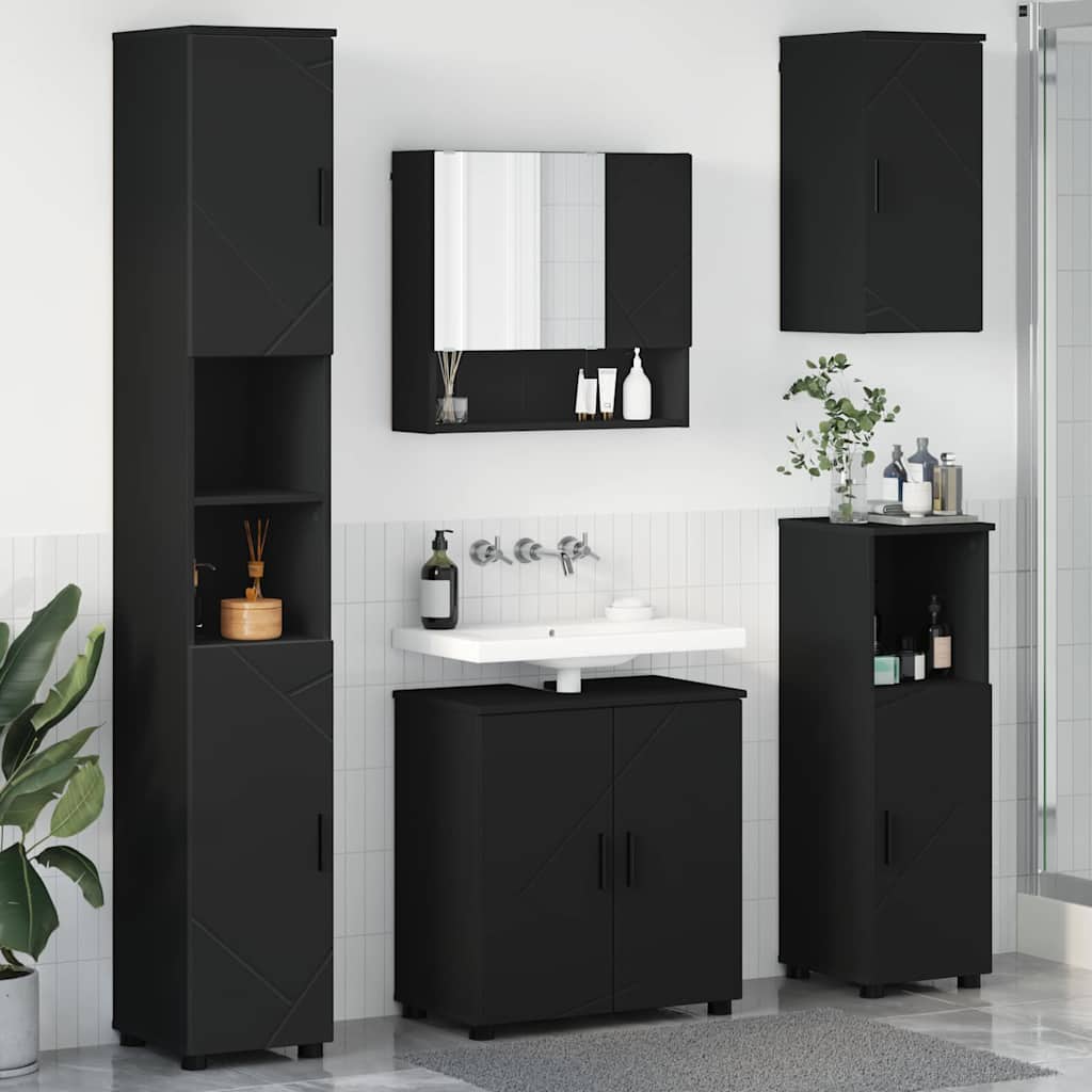 Badezimmermöbel-Set mit Tür 5 pcs Weiß Holzwerkstoff & Metall