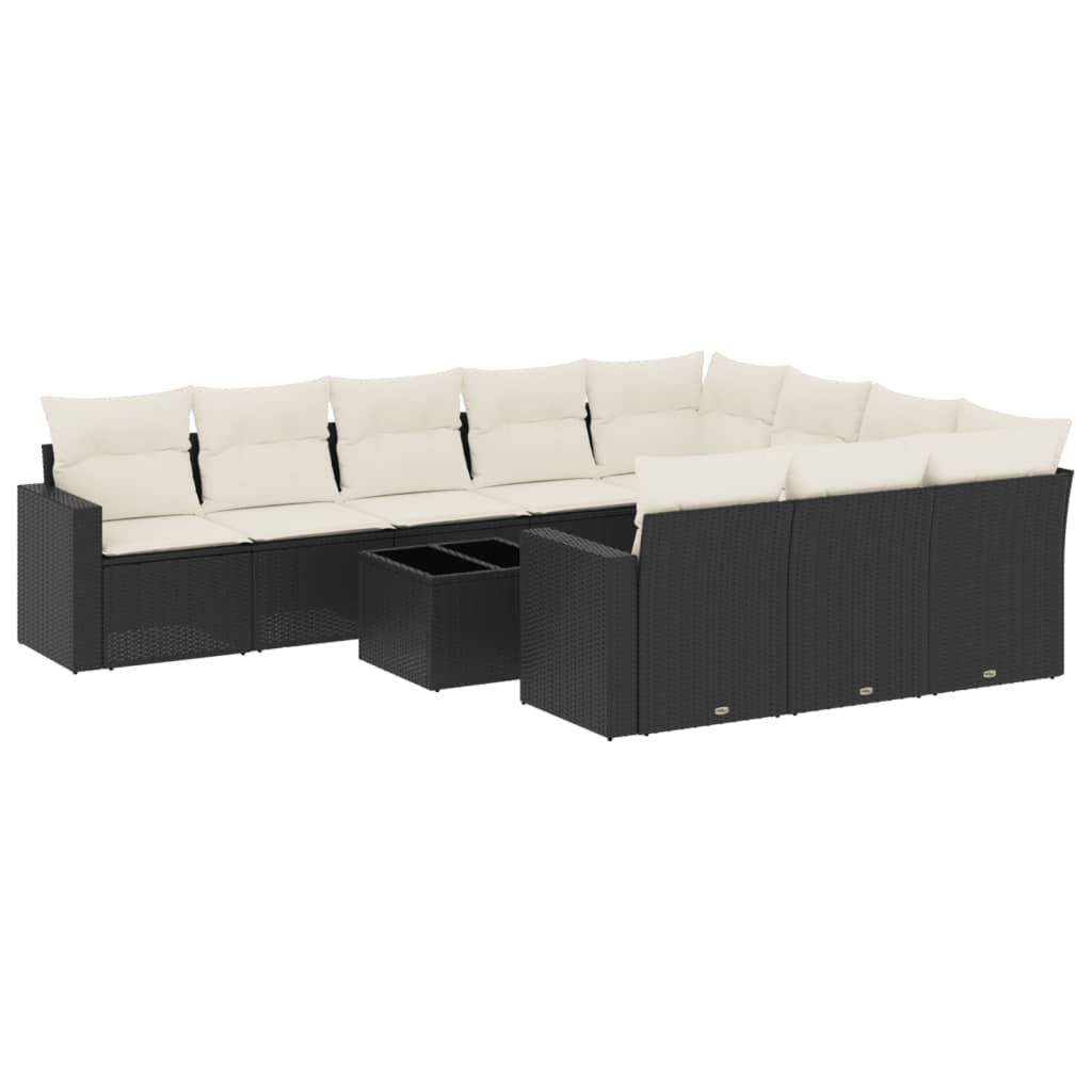 10-tlg. Garten-Sofagarnitur mit Kissen Schwarz Poly Rattan