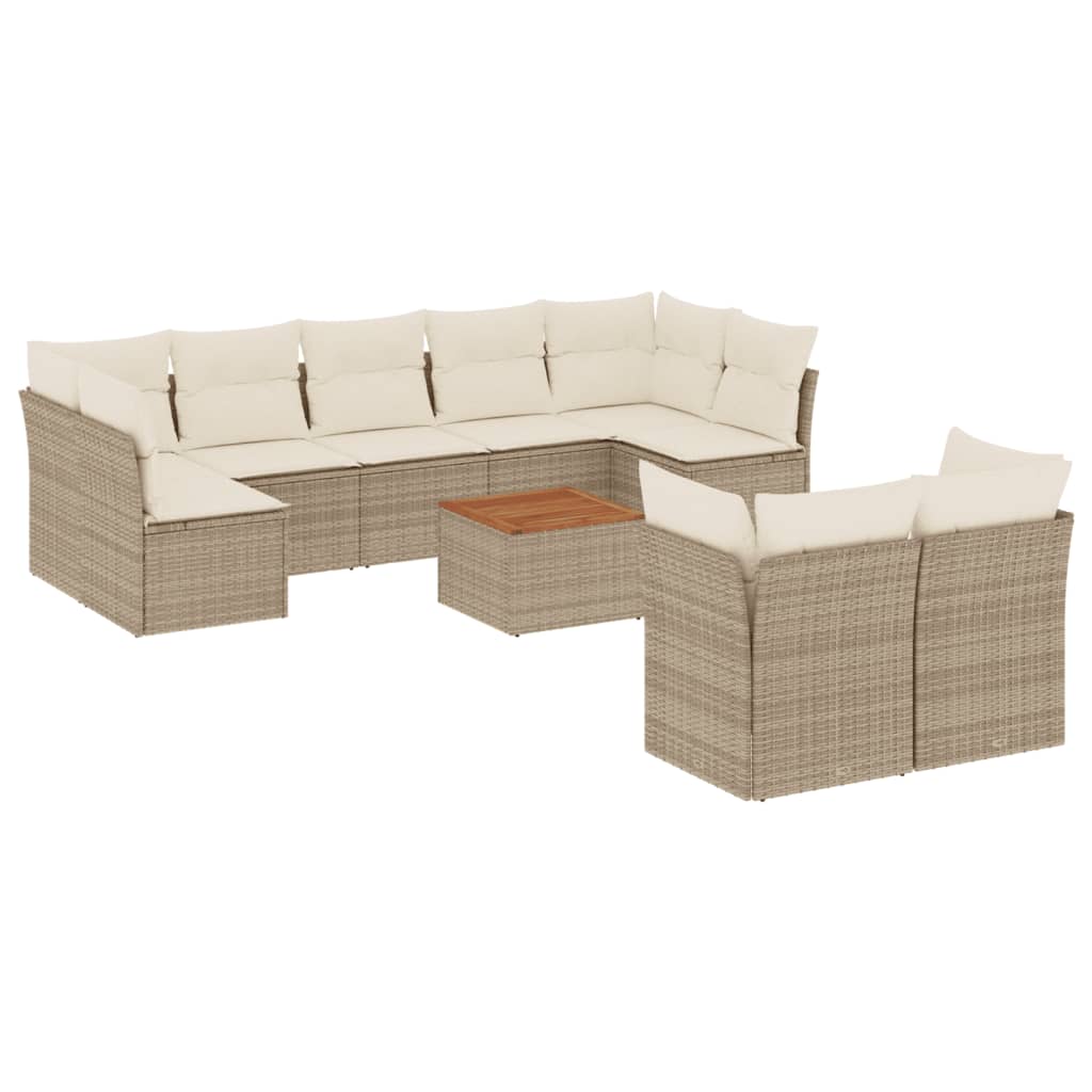 10-tlg. Garten-Sofagarnitur mit Kissen Schwarz Poly Rattan