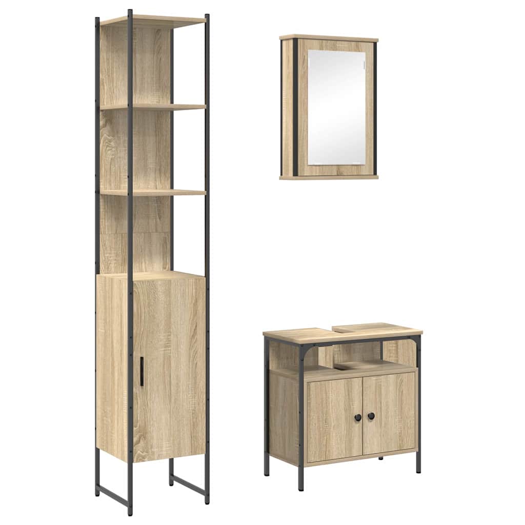 3-tlg. Badmöbel-Set Räuchereiche Holzwerkstoff