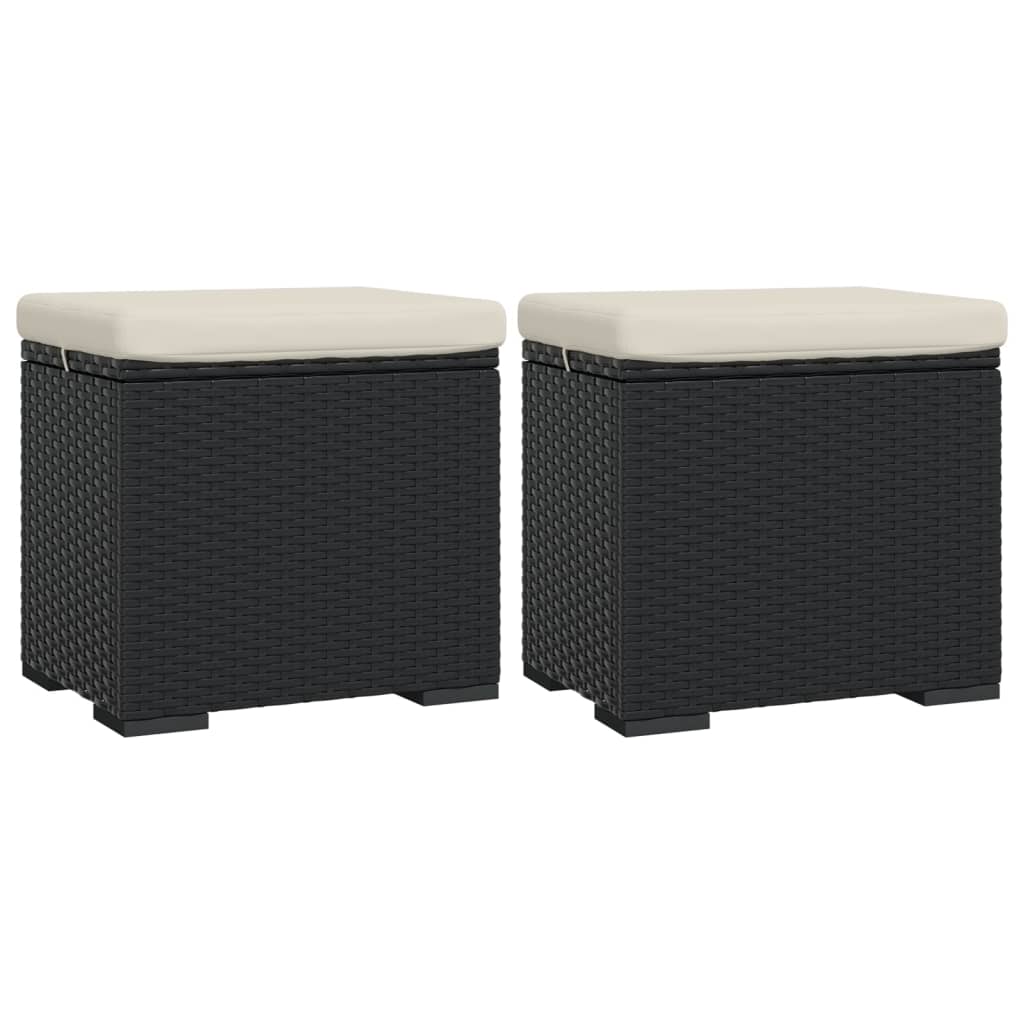 Hocker mit Kissen Schwarz 40x30x40 cm Poly Rattan