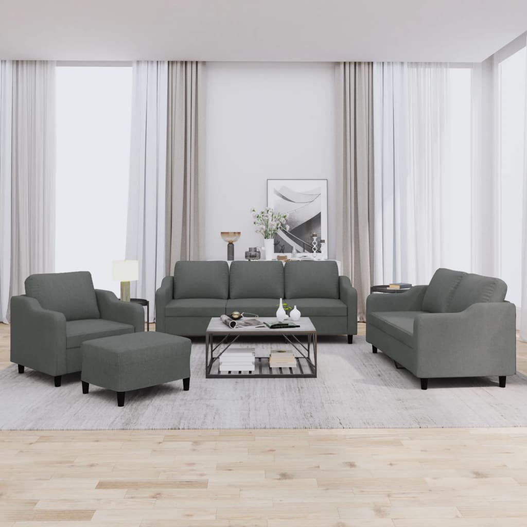4-tlg. Sofagarnitur mit Kissen Braun Stoff