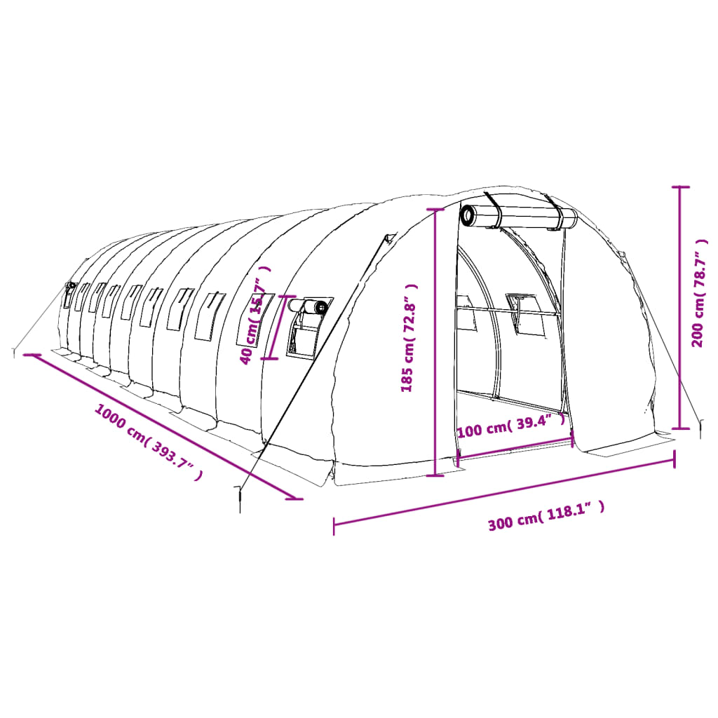 Gewächshaus mit Stahlrahmen Grün 48 m² 16x3x2 m