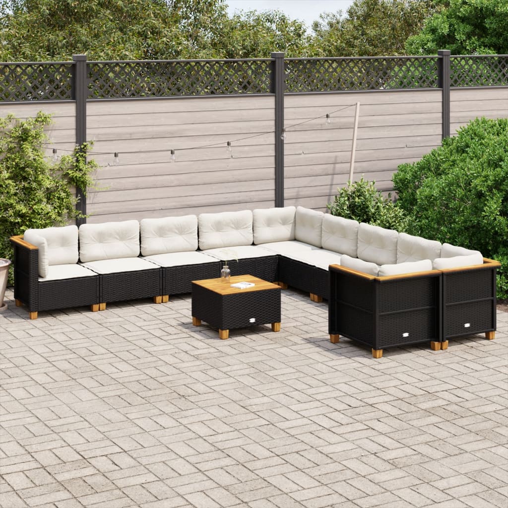 10-tlg. Garten-Sofagarnitur mit Kissen Beige Poly Rattan
