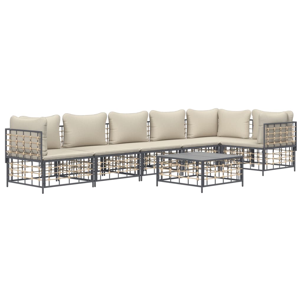 5-tlg. Garten-Lounge-Set mit Kissen Anthrazit Poly Rattan
