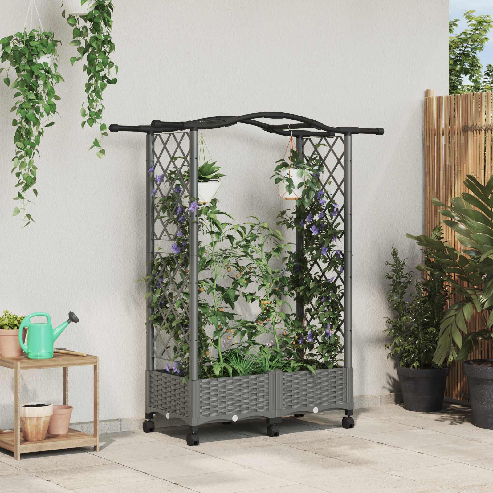 Hochbeet mit Rankgitter und Dach Braun 124 x 40 x 123 cm PP