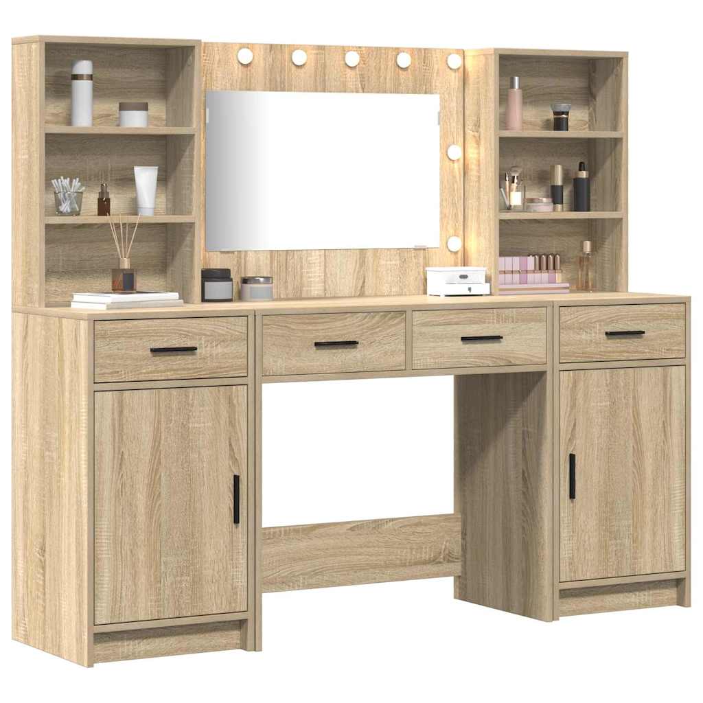 Schminktischset mit LED mit Schubladen 3 pcs Weiß Holzwerkstoff