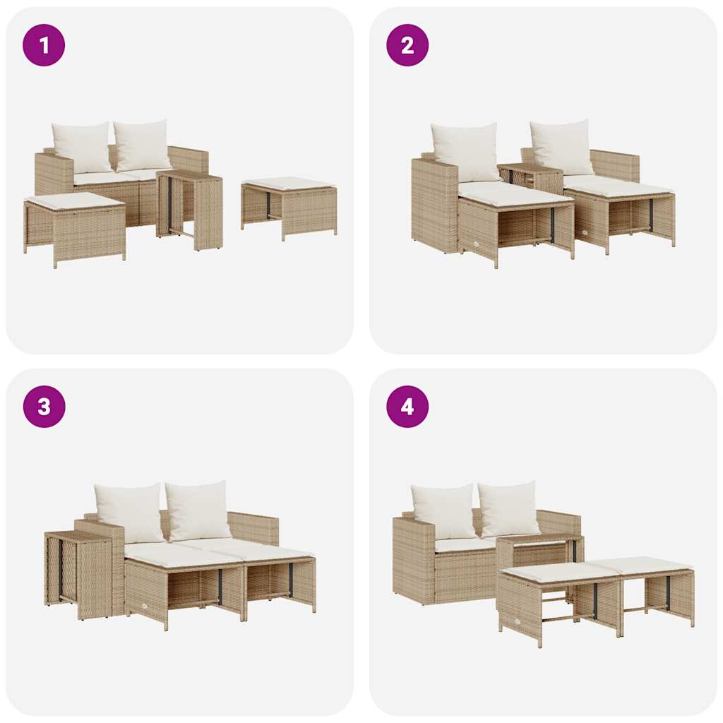5-tlg. Garten-Sofagarnitur Kissen Stapelbar Schwarz Poly Rattan