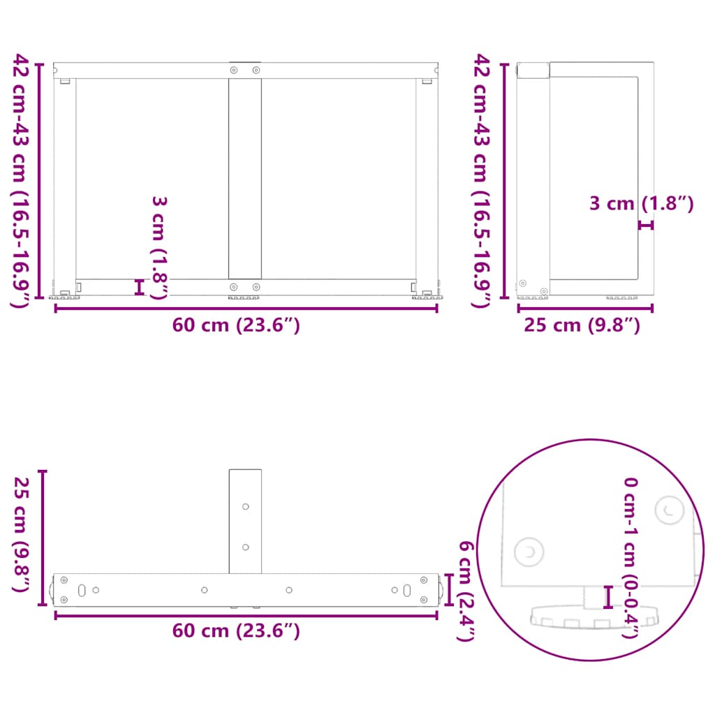 Couchtischbeine T-Form 2 Stk. Schwarz 30x25x(30-31) cm Stahl