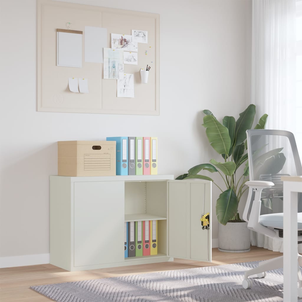 Aktenschrank mit 2 Türen Grau 90 cm Stahl