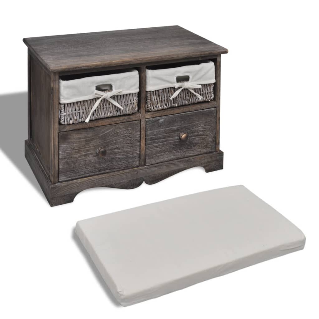 Sitzbank mit Stauraum Weiß 62×33×42 cm Paulownia Holz