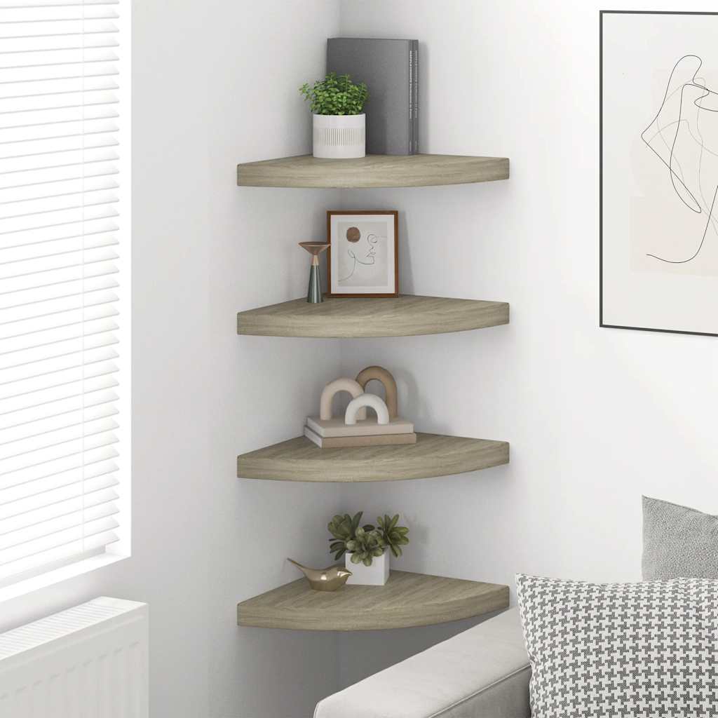 Schwebende Eckregale 2 Stk. Hochglanz-Weiß 25x25x3,8 cm MDF