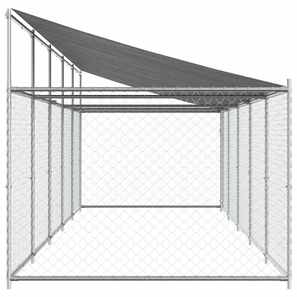 Hundezwinger mit Dach und Tür Grau 2x2x2 m Verzinkter Stahl