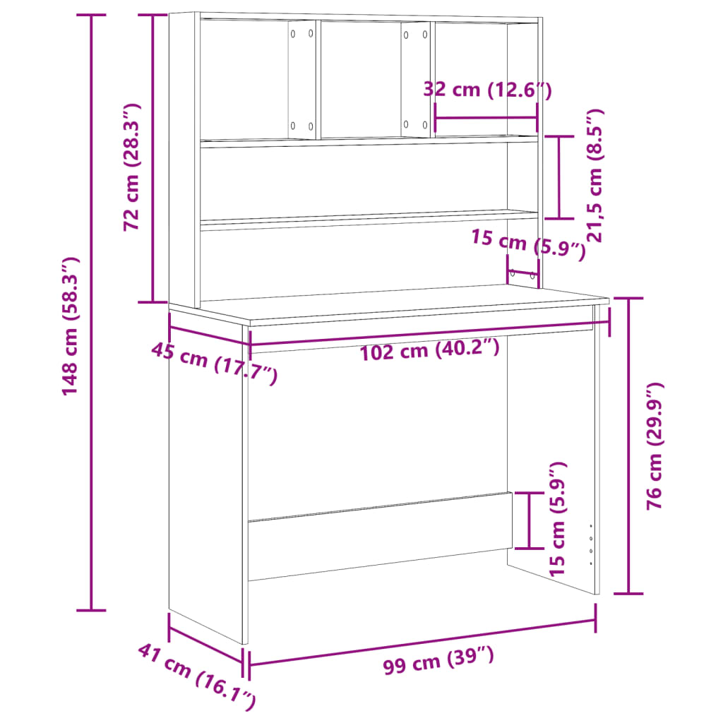 Schreibtisch mit Regal Weiß 102x45x148 cm Holzwerkstoff