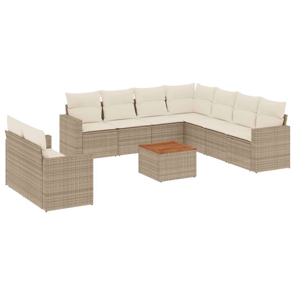 10-tlg. Garten-Sofagarnitur mit Kissen Schwarz Poly Rattan