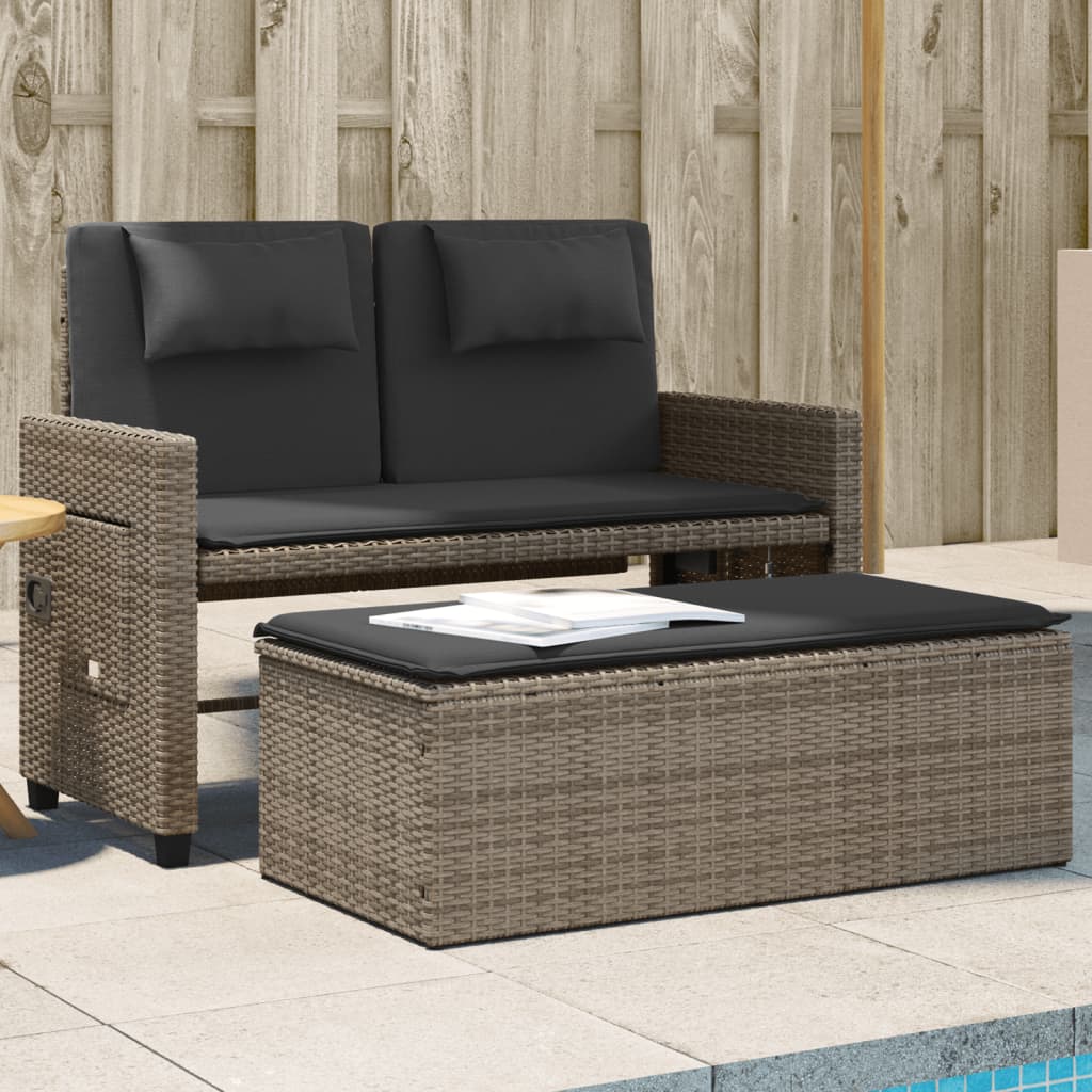 Gartenbank Verstellbar mit Kissen Schwarz Poly Rattan