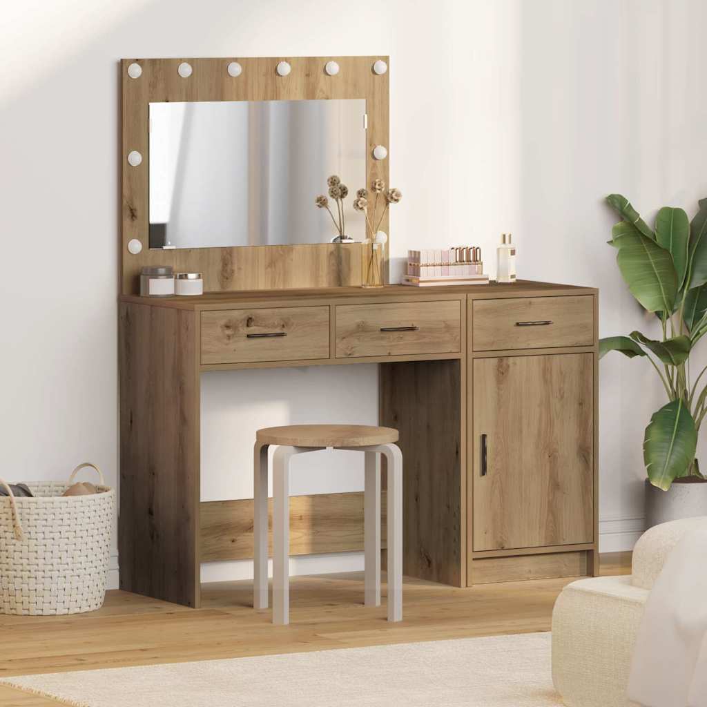 Schminktisch mit Spiegelbeleuchtung 2 pcs Weiß Holzwerkstoff