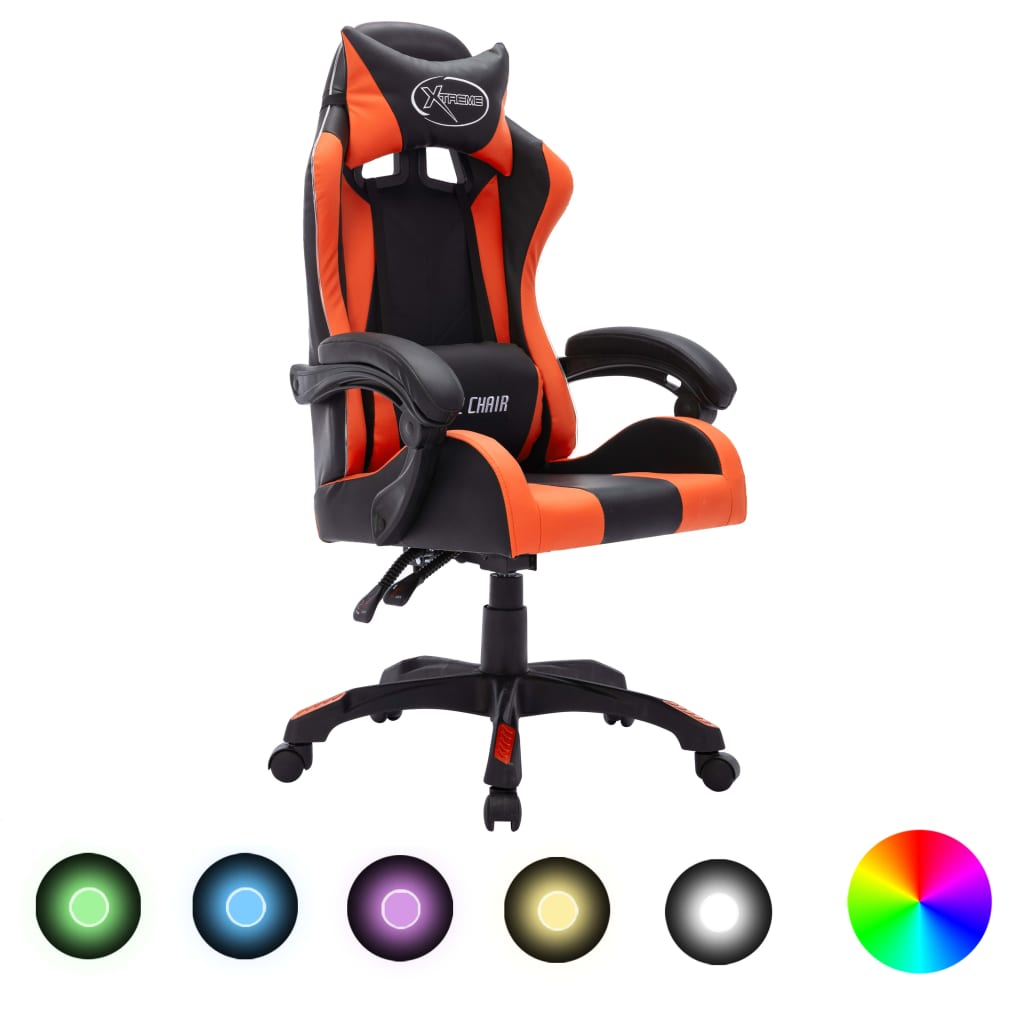 Gaming-Stuhl mit RGB LED-Leuchten Blau und Schwarz Kunstleder