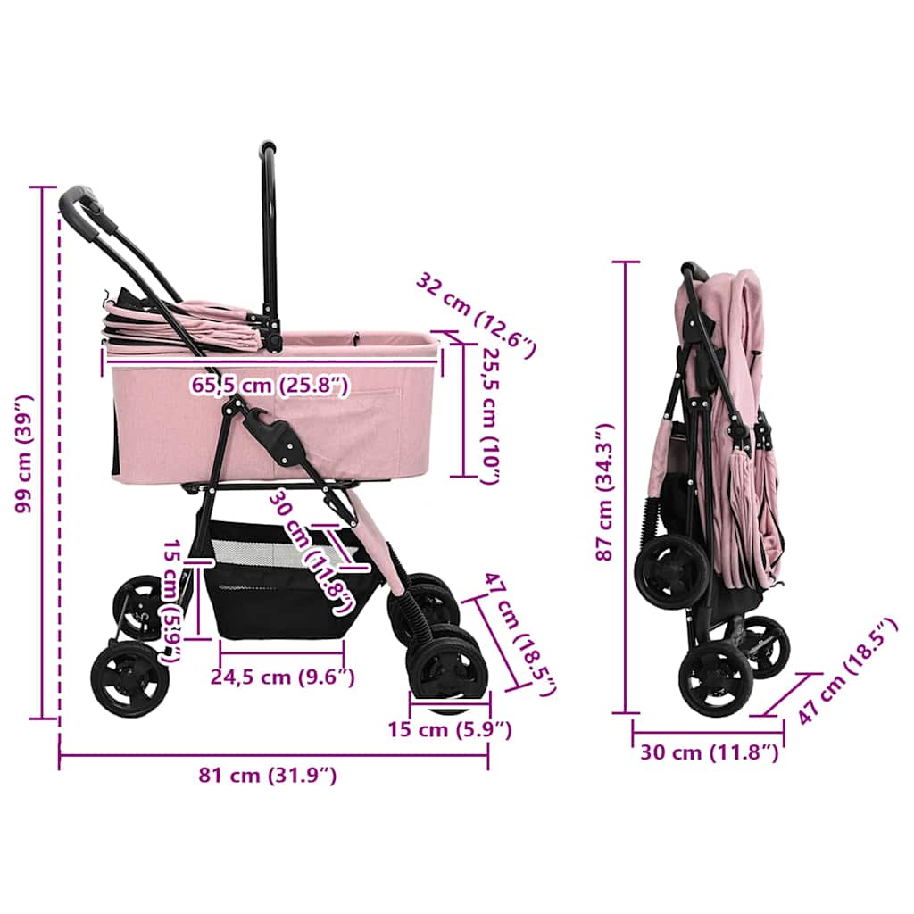 Faltbarer Haustierwagen Rosa 81 x 47 x 99 cm Polyester