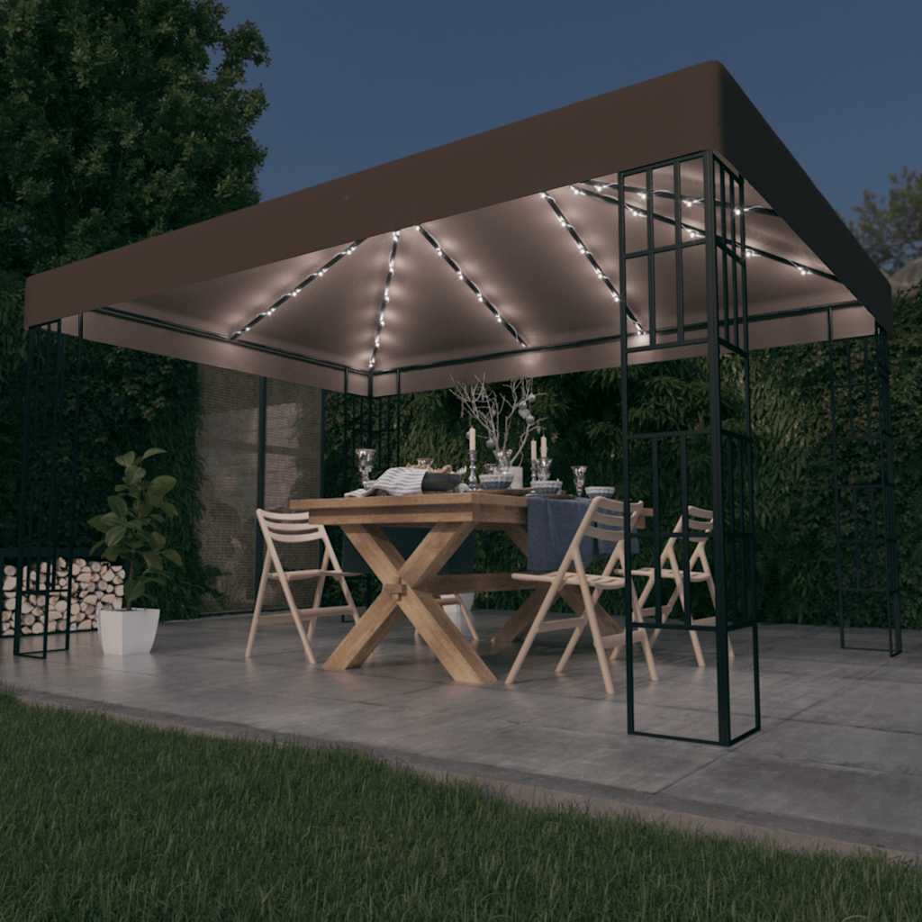 Pavillon mit LED-Lichterkette 3x3 m Taupe