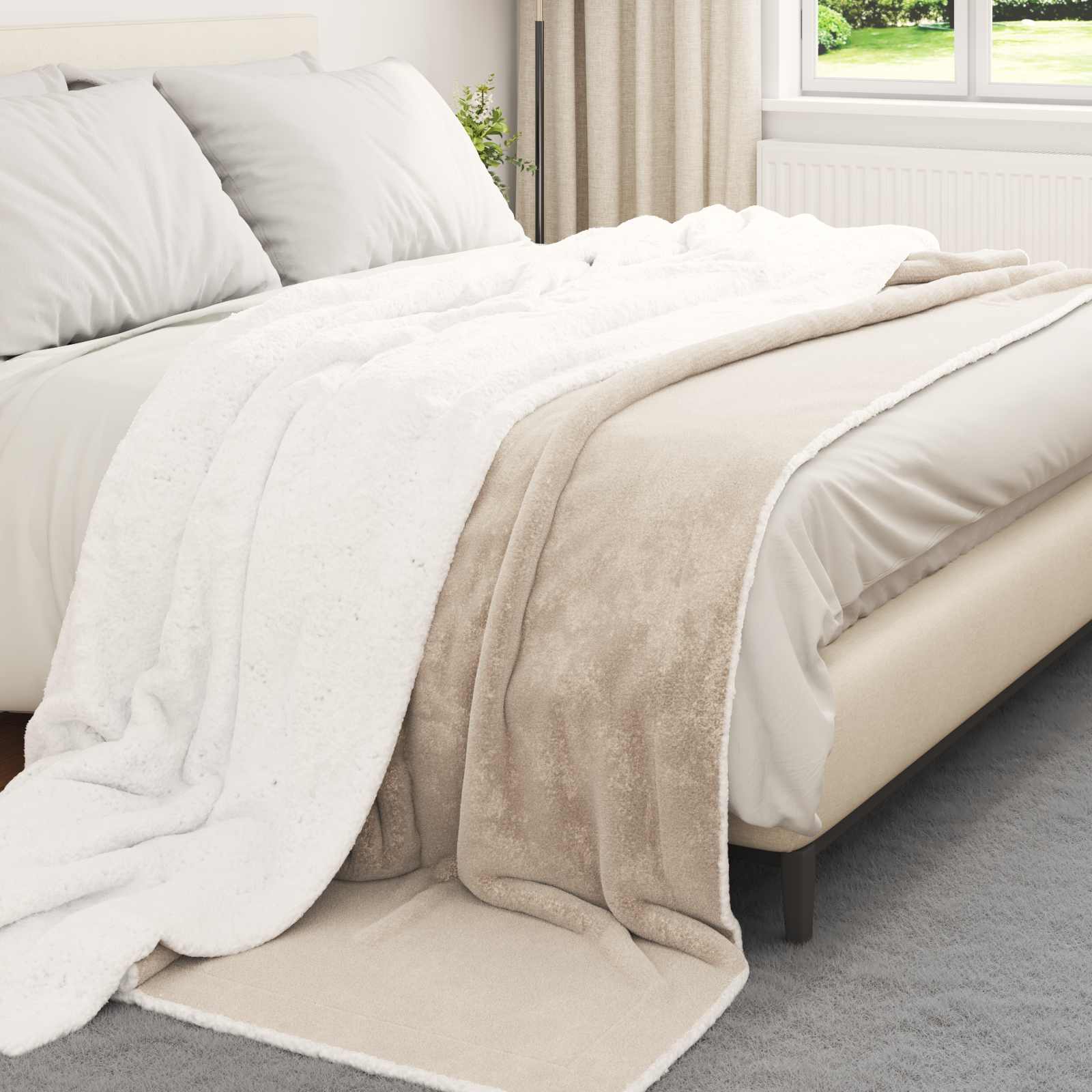 Überwurfdecke Beige 130 x 150 cm Fleece