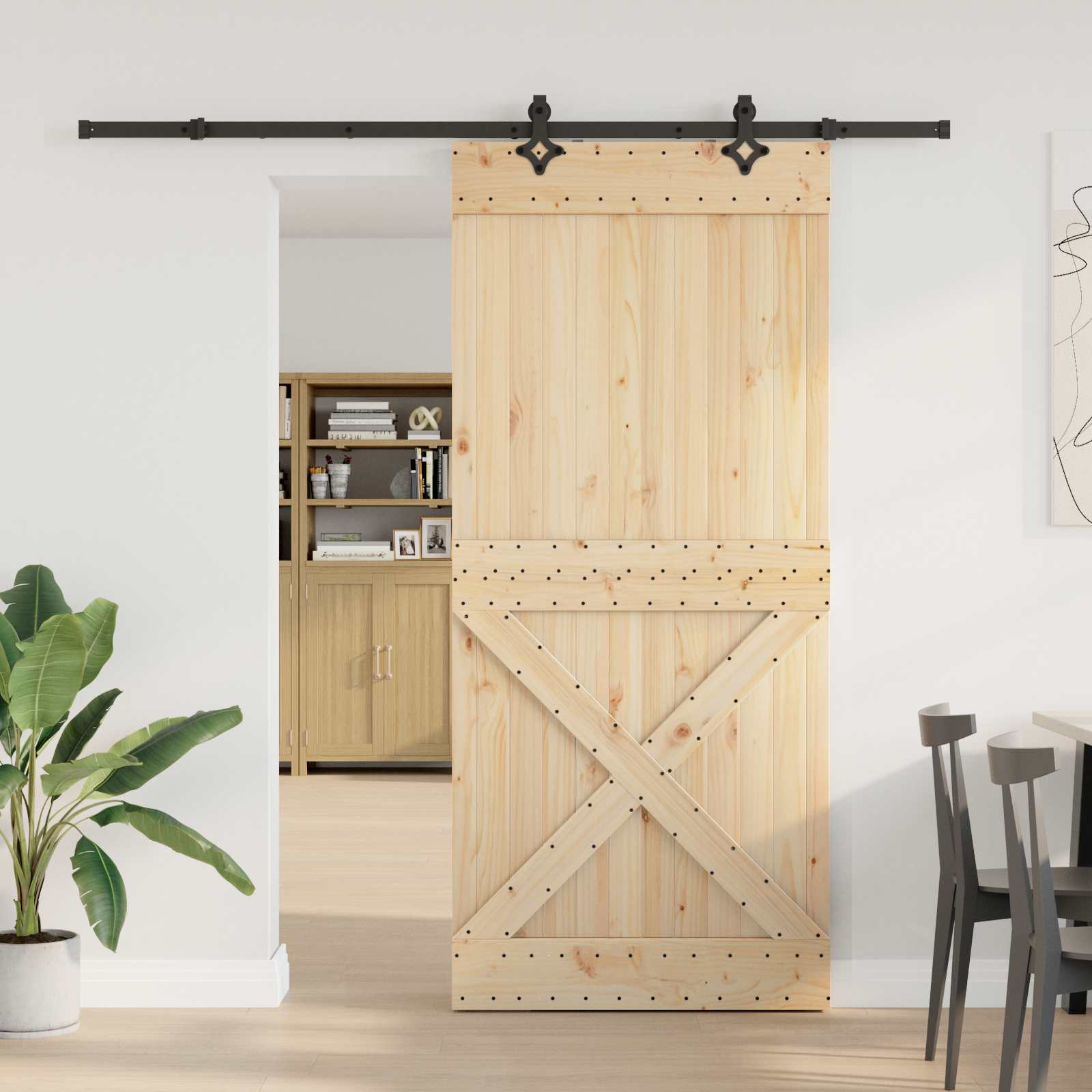 Schiebetür NARVIK Natürlich und Schwarz 70 x 210 cm (152,5 cm)