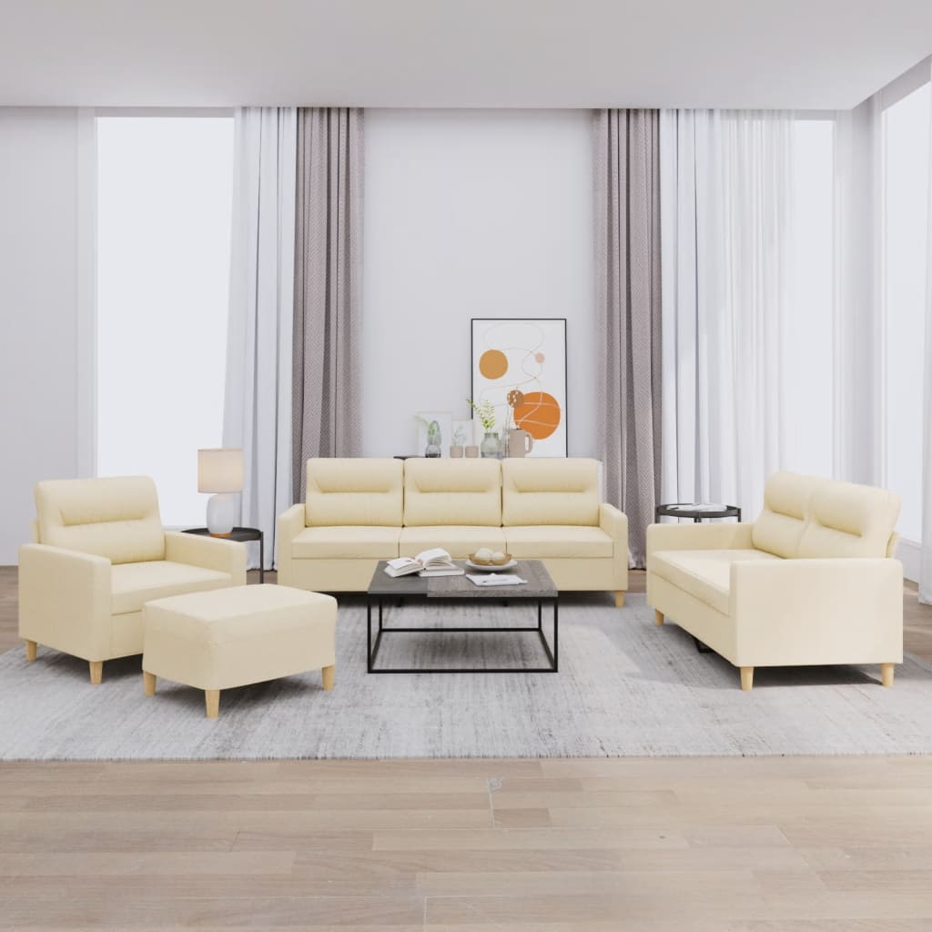 4-tlg. Sofagarnitur mit Kissen Taupe Stoff