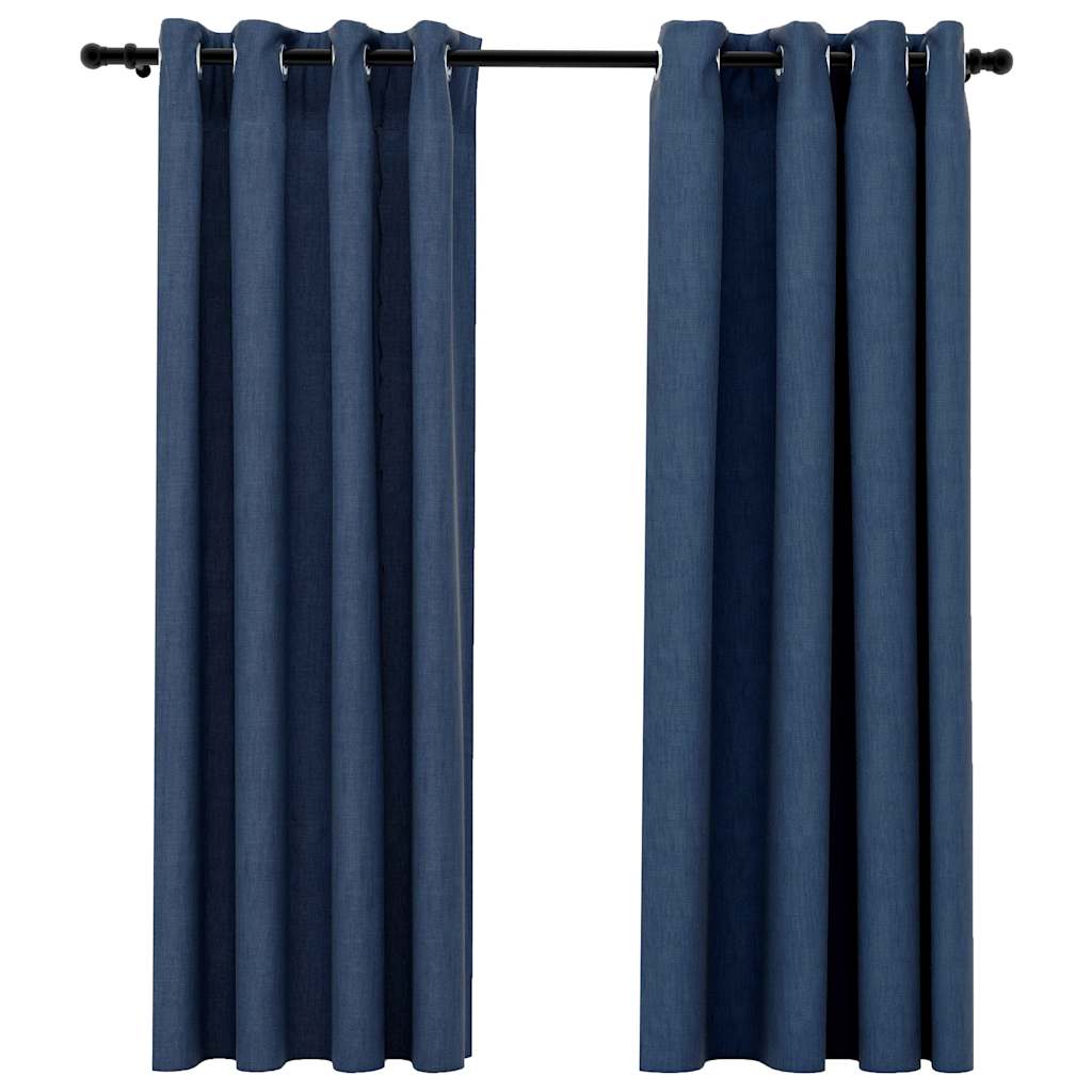 Verdunkelungsvorhänge Ösen Leinenoptik 2 Stk. Schwarz 140x175cm