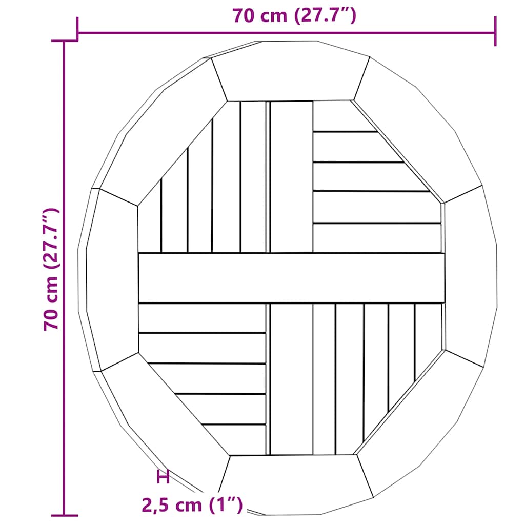 Tischplatte Massivholz Teak Rund 2,5 cm 40 cm