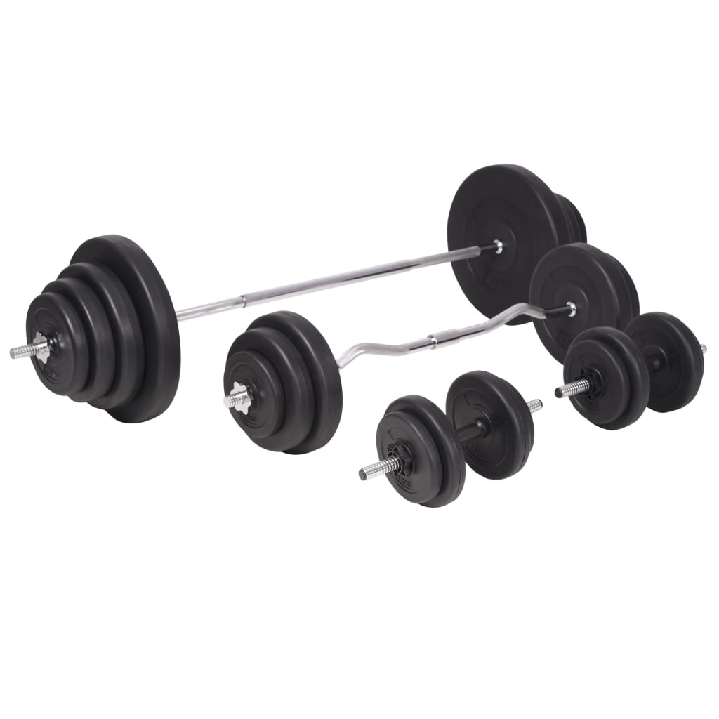 Trainingsbank mit Ablage, Langhantel und Kurzhantel Set 60,5 kg