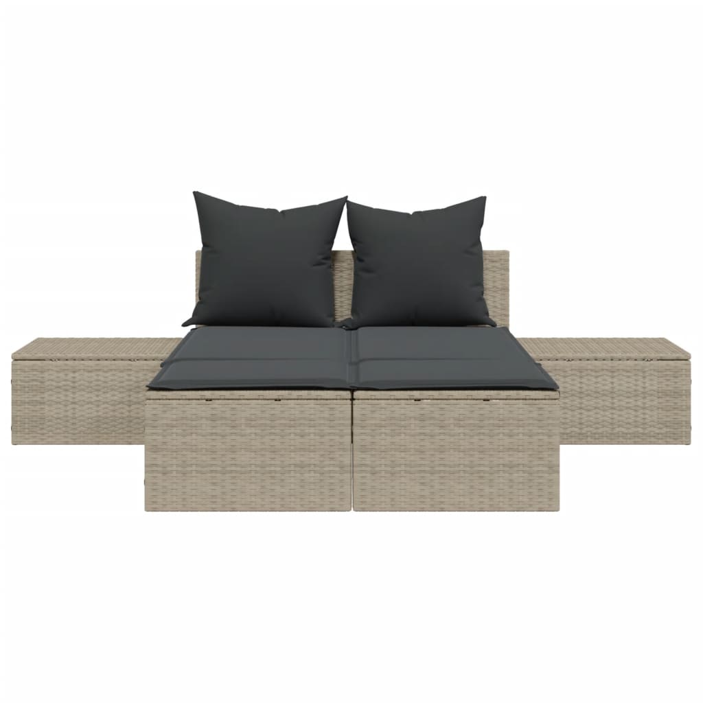 Doppel-Sonnenliege mit Auflagen Beige Poly Rattan