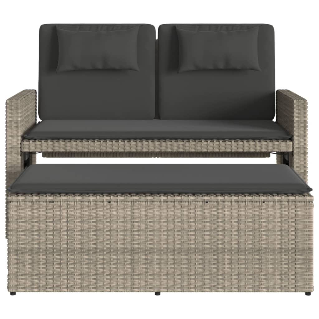 Gartenbank Verstellbar mit Kissen Schwarz Poly Rattan