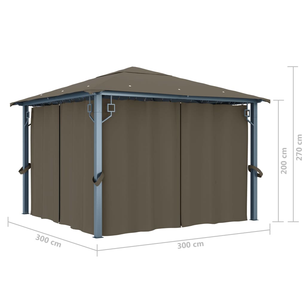 Pavillon mit Vorhängen & LED-Lichterkette 300x300 cm Creme Alu