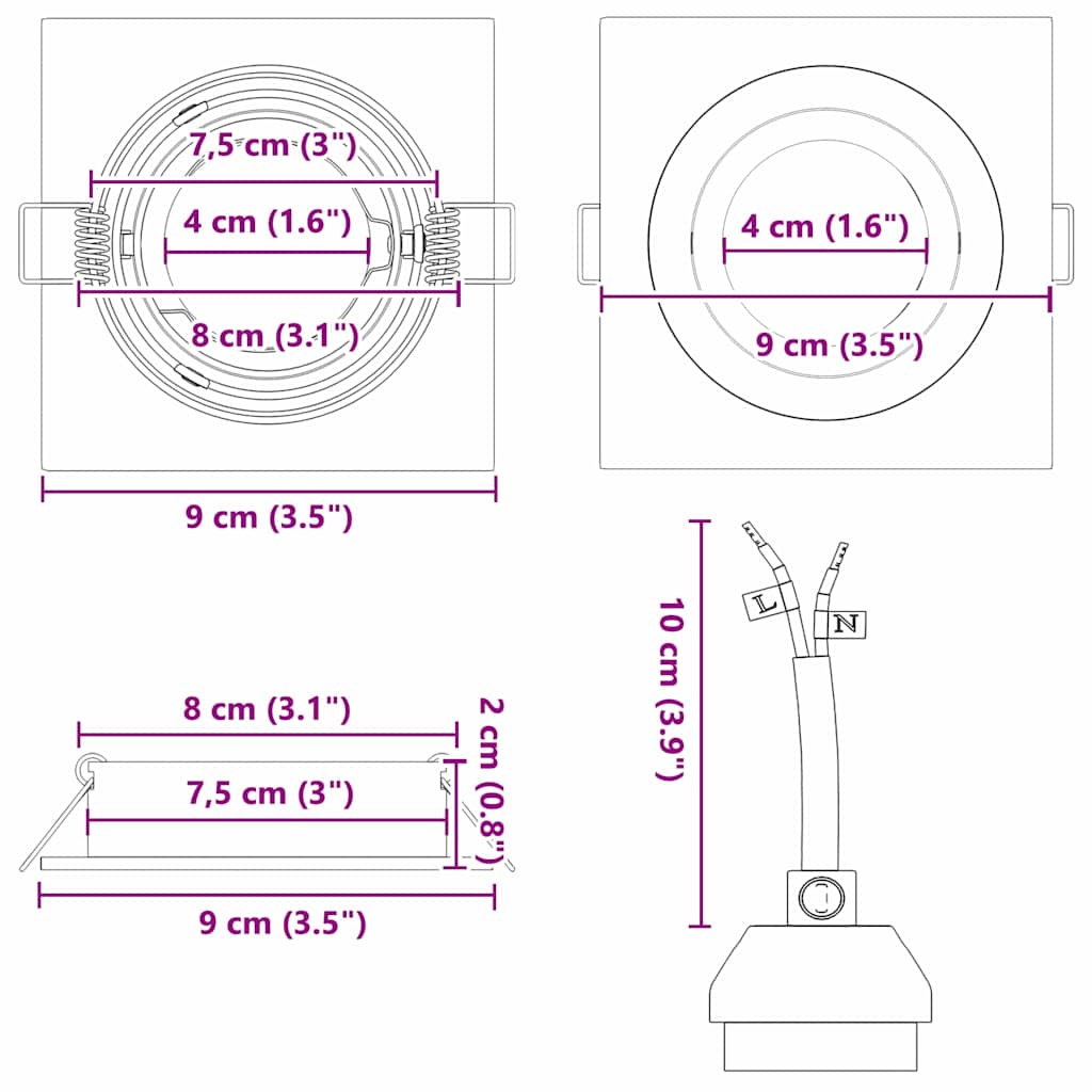 Spotlight 6 pcs Weiß 9 x 9 x 2 cm Aluminium