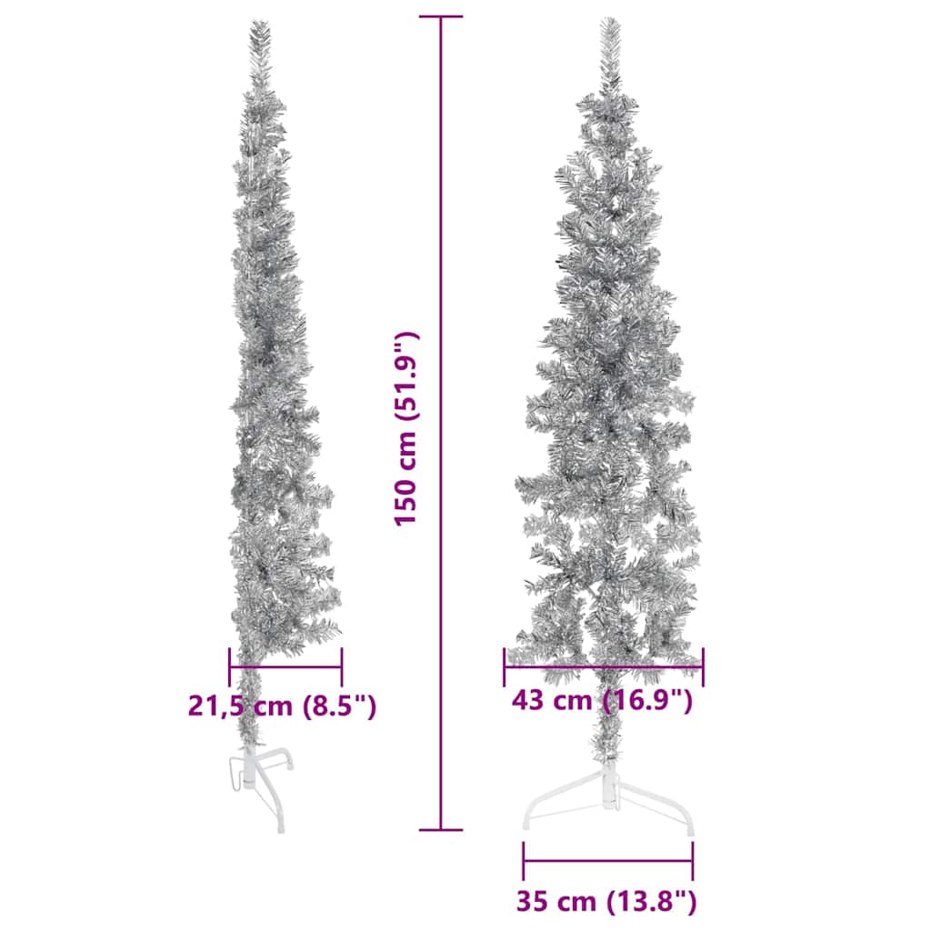 Künstlicher Halb-Weihnachtsbaum mit Ständer Schlank Weiß 180 cm