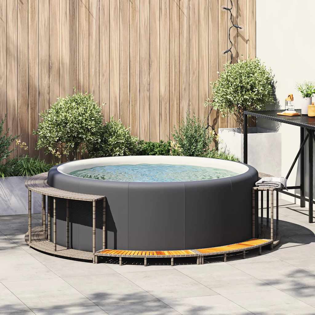 Whirlpool-Umrandung mit Stauraum Holztreppe Schwarz Poly Rattan