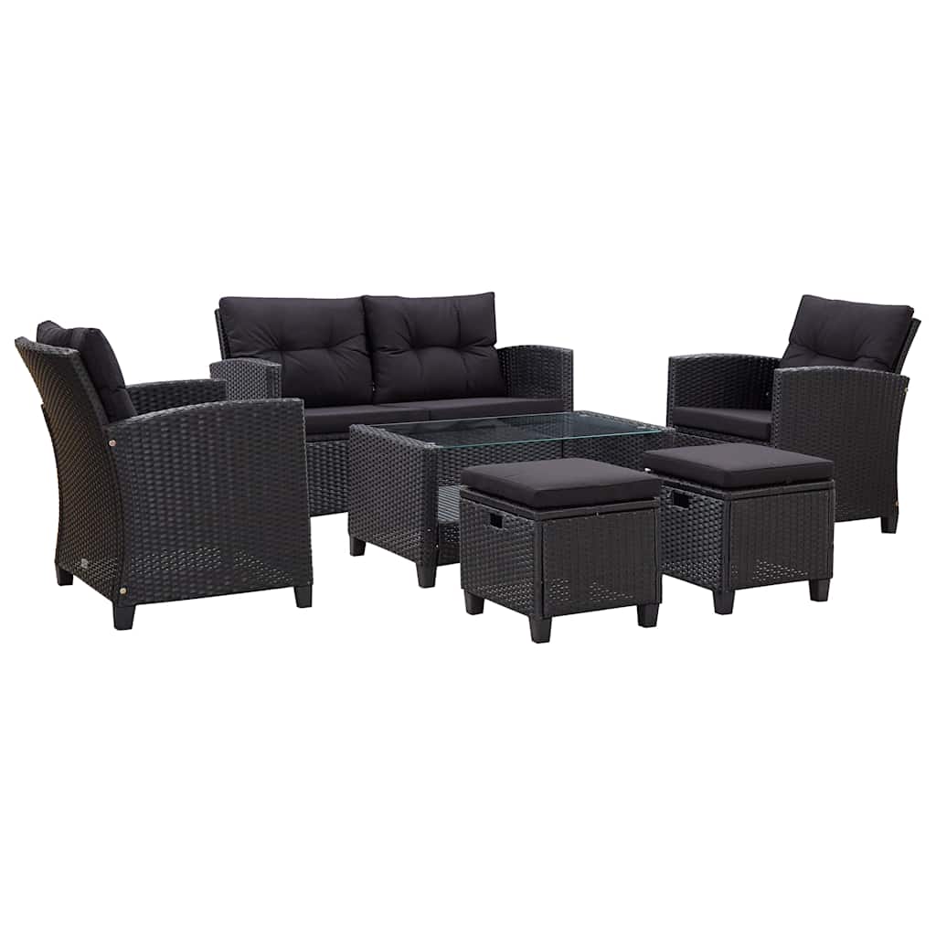 6-tlg. Garten-Sofagarnitur mit Auflagen Poly Rattan Dunkelgrau