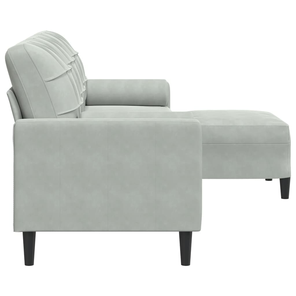3-Sitzer-Sofa mit Hocker Hellgrau 180 cm Samt