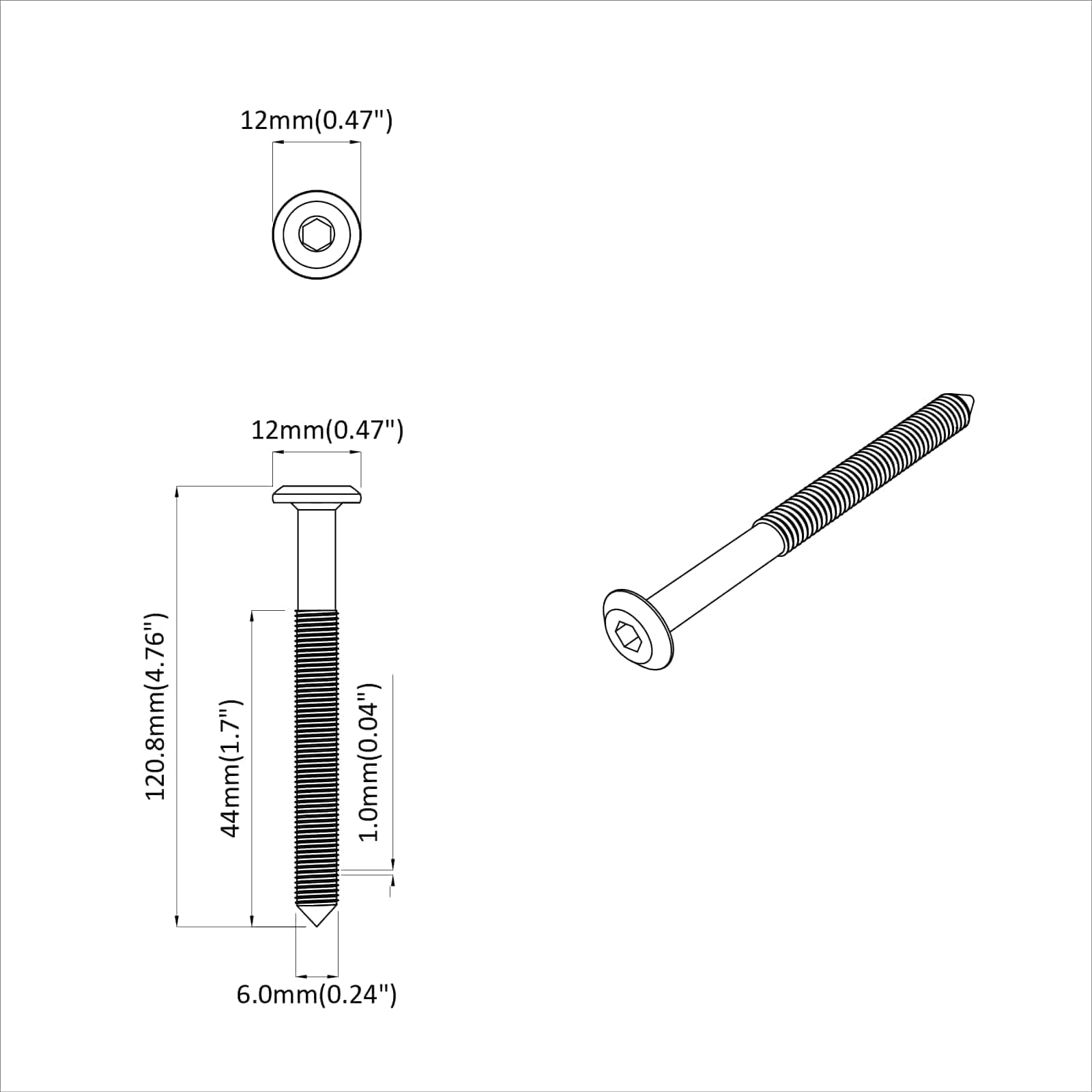 Möbel-Schrauben 2 pcs Silber M6 x 60 mm Stahl