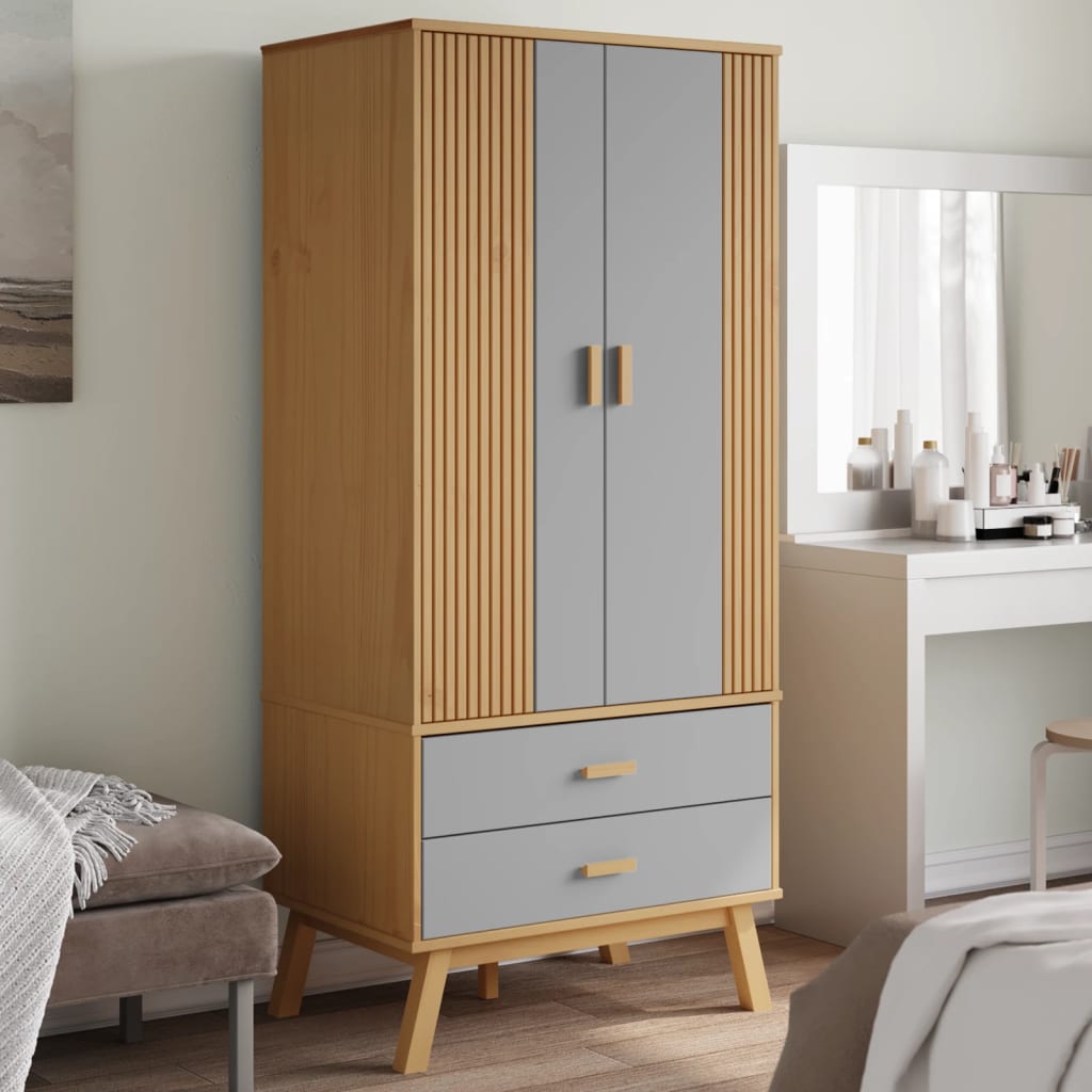 Kleiderschrank OLDEN Braun 76,5x53x172 cm Massivholz Kiefer